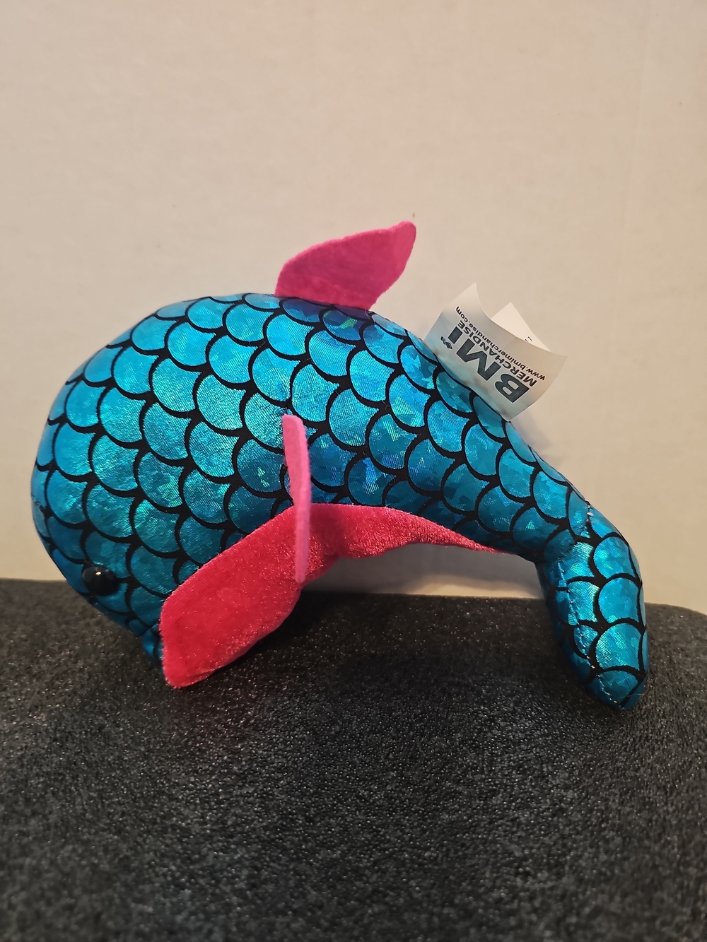 Mi Shimmery Teal Fish Plush with Pink Fins